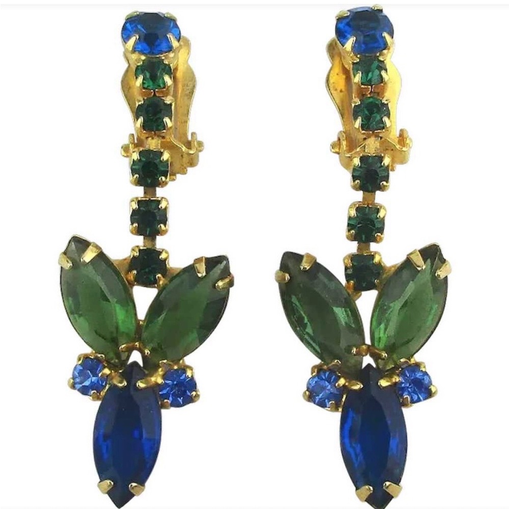 Gold-Tone Blue & Green Crystal Drop Earrings Juliana Style